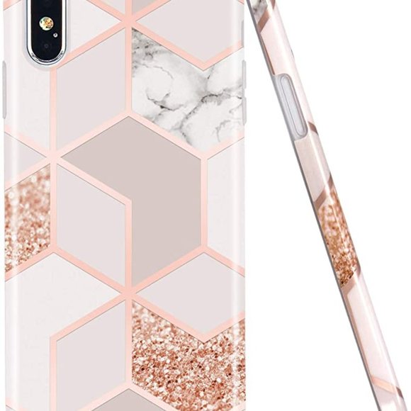 JAHOLAN Compatible iPhone X Case iPhone Xs Stylish Shiny Rose Gold Marble Design - Picture 1 of 1